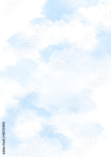 Watercolor background with blue sky and white clouds