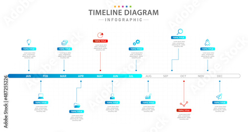 Infographic template for business. 12 Months Hi-Tech modern Timeline with Gantt chart, presentation vector infographic.