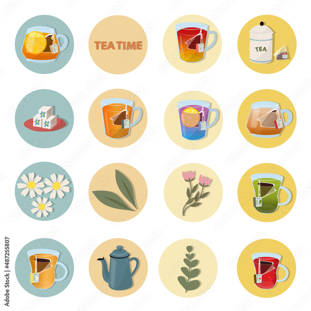 Tea time icon sticker set ,お茶の時間アイコンステッカーセット