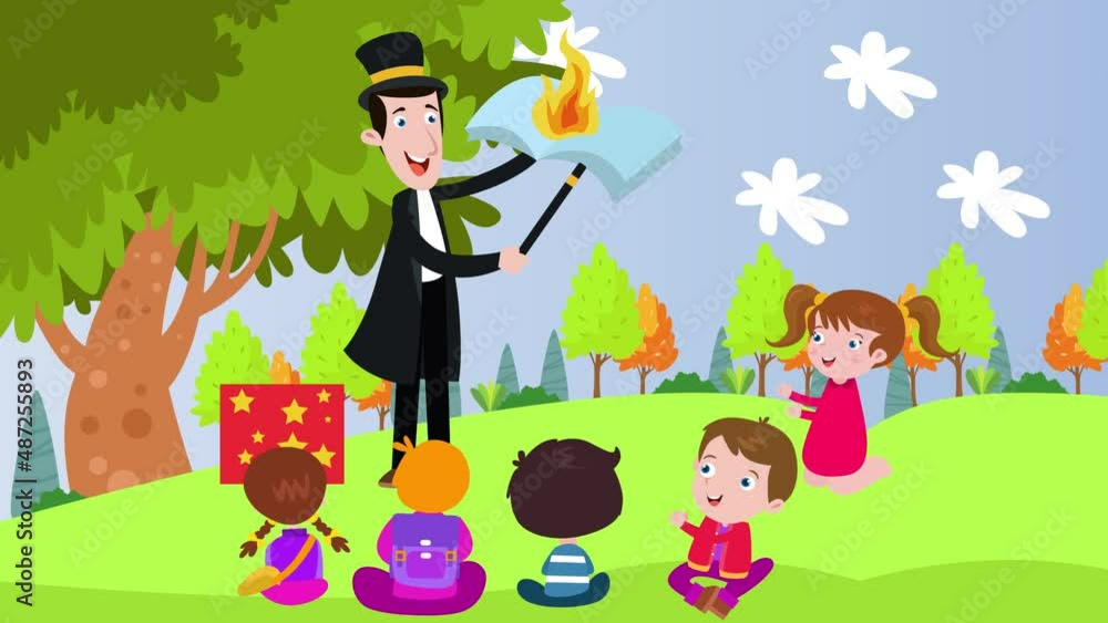 Male magician showing a burnt book at the park