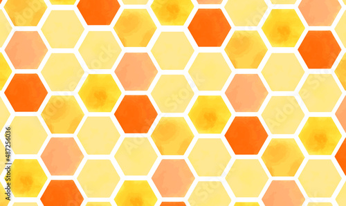 Seamless Honeycomb Pattern background. Yellow orange beehive background honeycomb bees. abstract background on the theme of beekeeping, farming, selling honey. Vector EPS10.