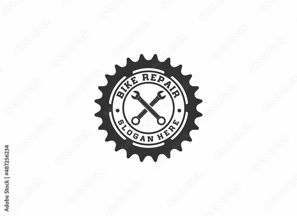 logo for bicycle repair shop with repair gear and equipment logo for bicycle repair shop with repair gear and equipment
