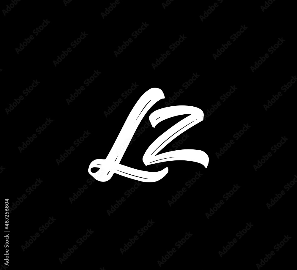 White Vector Letters Logo Brush Handlettering Calligraphy Style In Black Background Initial lz - obrazy, fototapety, plakaty 