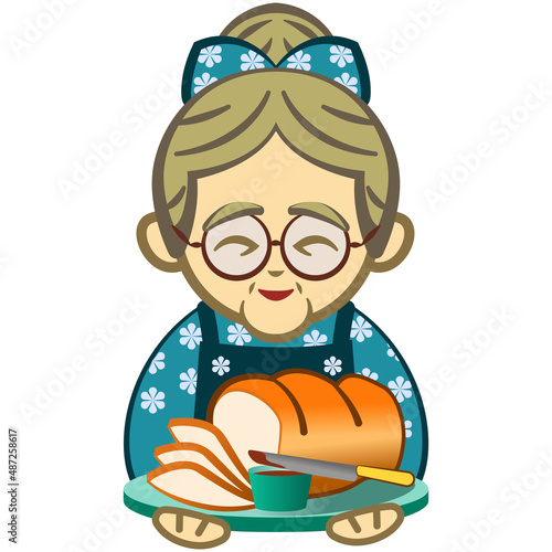 vector illustration of grandma serving white bread with jam