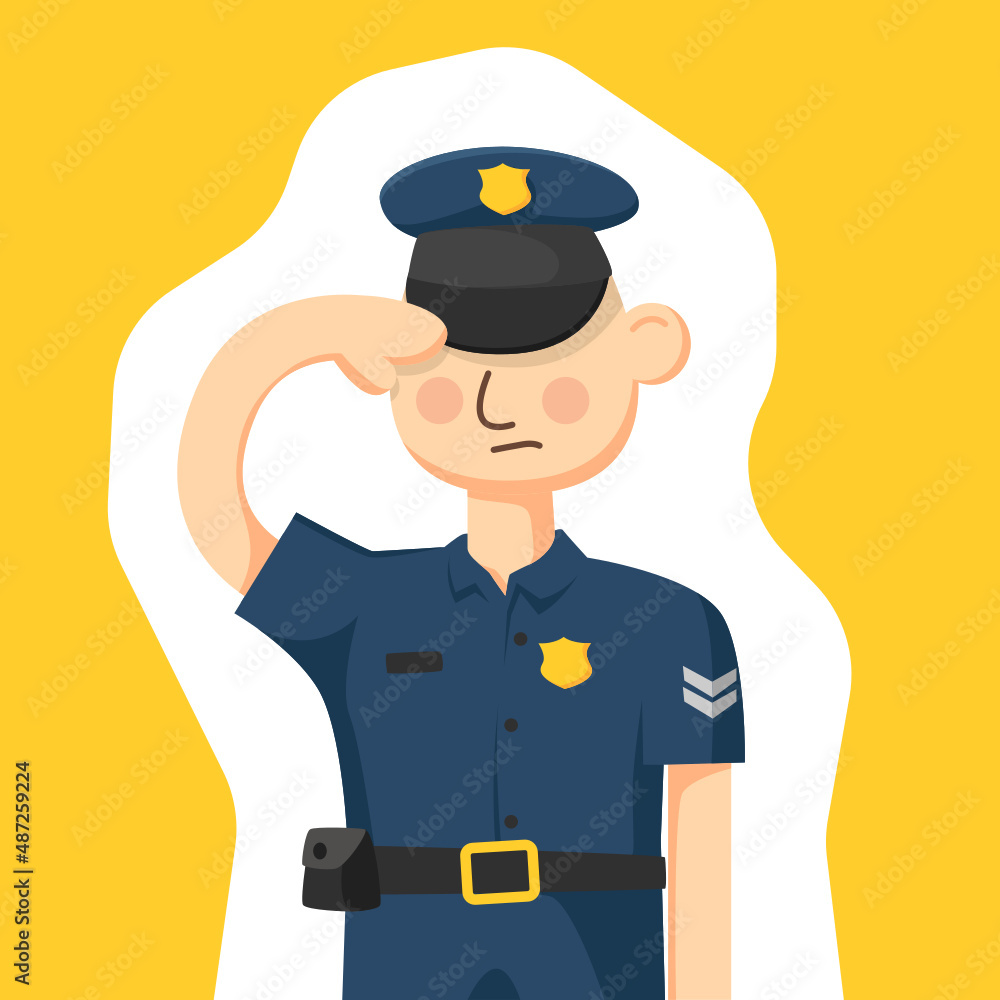 Colorful simple flat vector of saluting policeman, occupations concept template, vector illustration.
