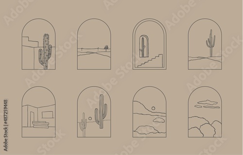 desert collection with cactus,building.Vector illustration for icon,sticker,printable and tattoo