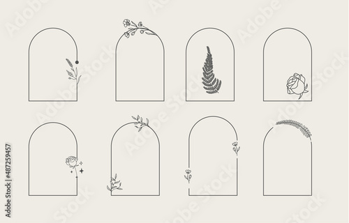 arch collection with geometric curve flower.Vector illustration for icon sticker printable and tattoo