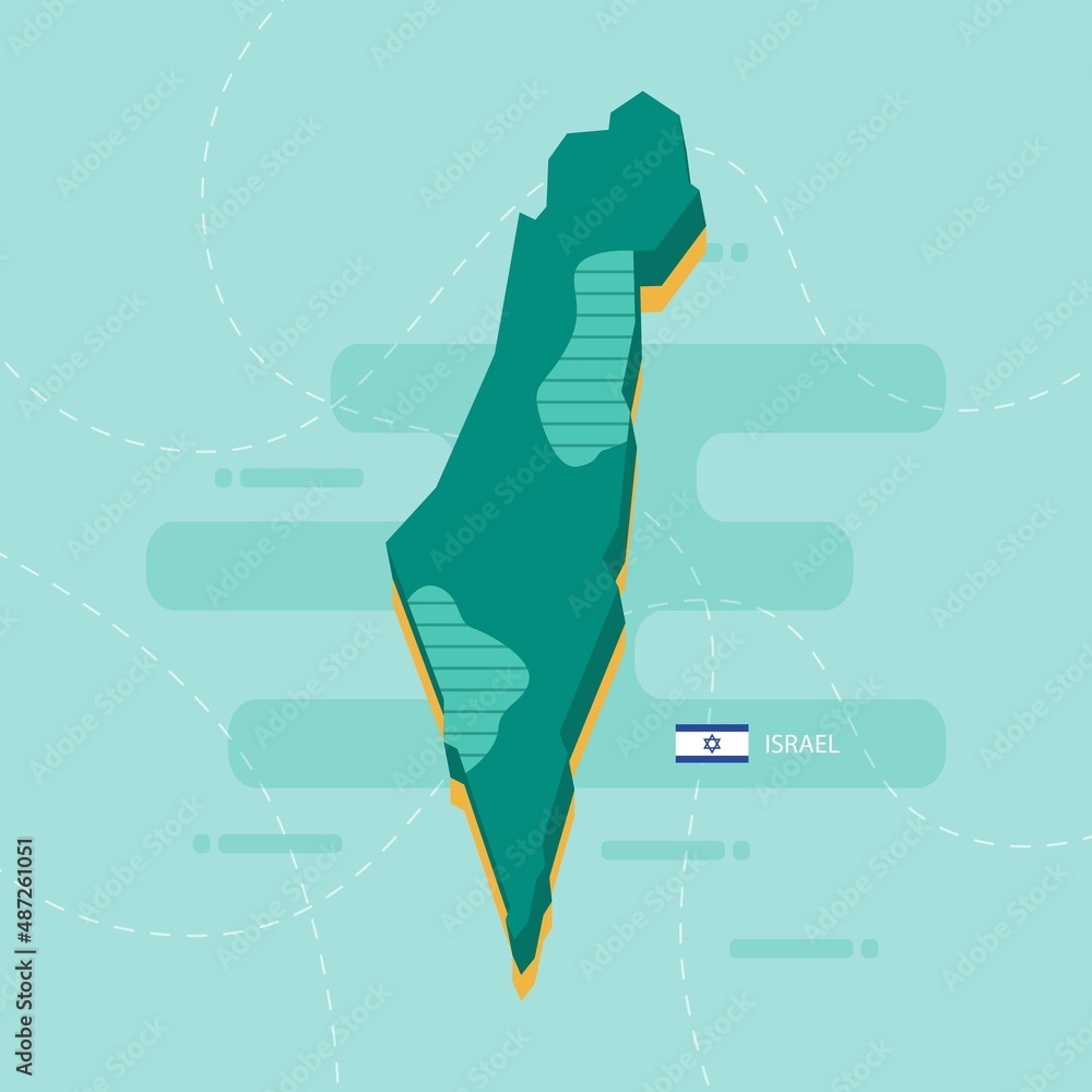 3d vector map of Israel with name and flag of country on light green ...