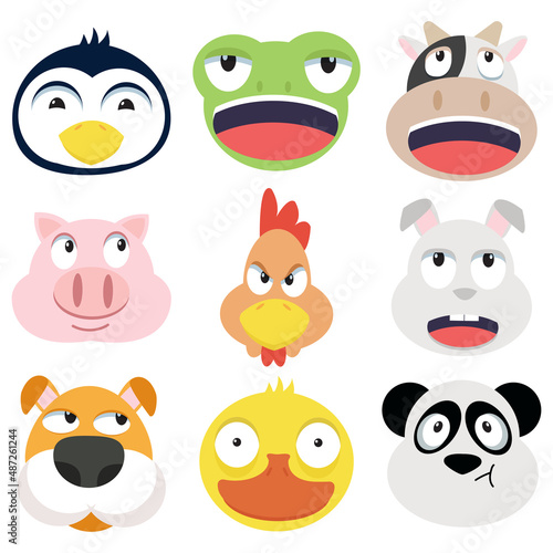 Cute faces of animal set