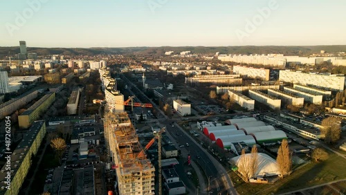 Buildings Under Construction Near Przymorze Sports Park In Gdansk, Poland. aerial drone photo