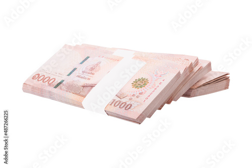 Thai baht banknotes on white background, clipping paths.