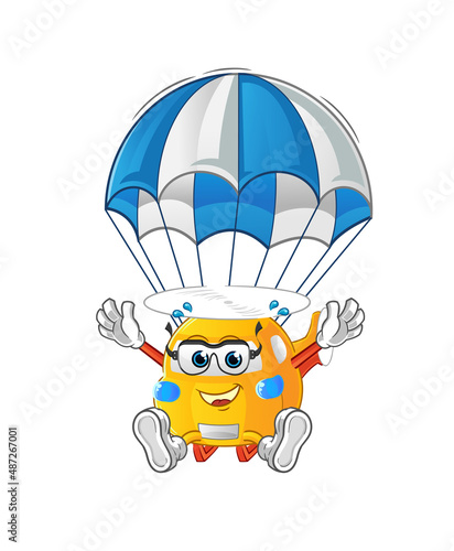 helicopter skydiving character. cartoon mascot vector