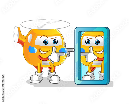 helicopter looking into mirror cartoon. cartoon mascot vector