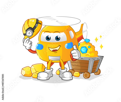 helicopter miner with gold character. cartoon mascot vector