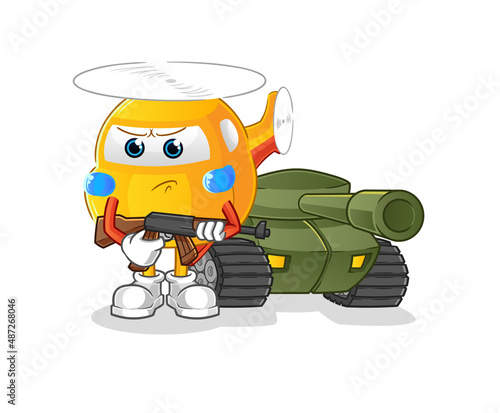 helicopter soldier with tank character. cartoon mascot vector