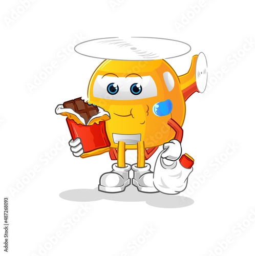 helicopter eat chocolate mascot. cartoon vector