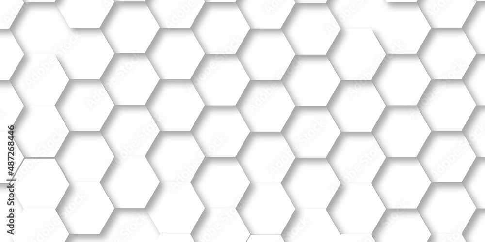 Naklejka premium abstract background with hexagons . creative design with 3D seamless Wallpaper texture of white volume hexagon tiles. Shaded geometric modules. Black and white honeycomb. in illustration design .