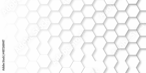 Fototapeta Naklejka Na Ścianę i Meble -  Abstract background with pattern with hexagon . Modern and creative design in illustration with White hexagon 3D background texture. 3d rendering illustration. Futuristic abstract banner. 