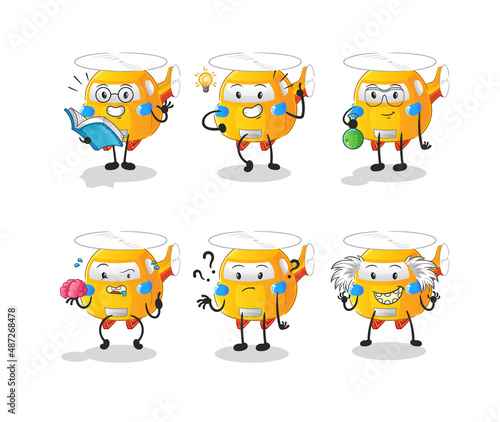 helicopter thinking group character. cartoon mascot vector