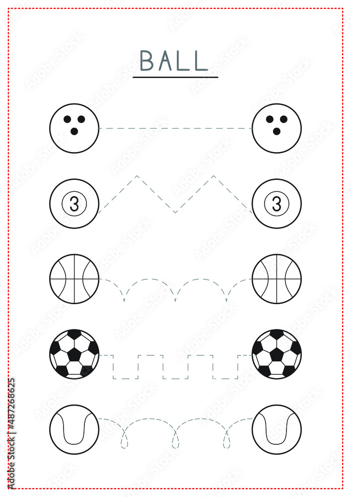 Children Tracing Worksheet Tracing the Lines to Connect the Balls