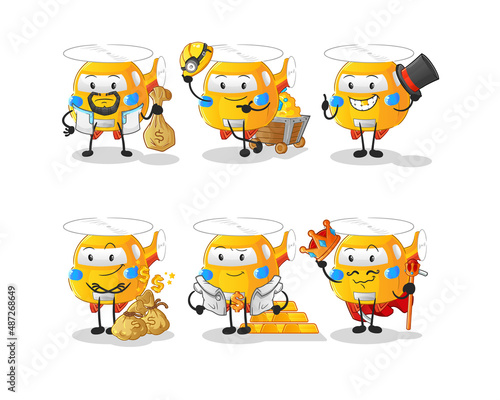 helicopter rich group character. cartoon mascot vector