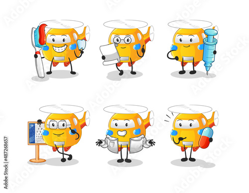 helicopter doctor group character. cartoon mascot vector