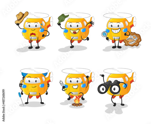 helicopter adventure group character. cartoon mascot vector