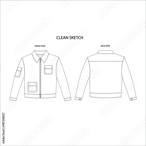 jacket vector, jacket, jacket technical drawing, men's winter wear sketch, denim wear srawing