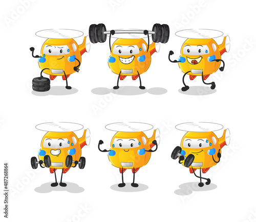 helicopter exercise set character. cartoon mascot vector