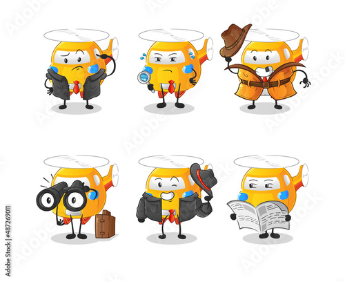 helicopter detective group character. cartoon mascot vector