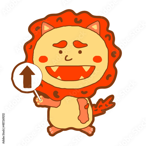 シーサー　沖縄　上の矢印札　イラスト素材