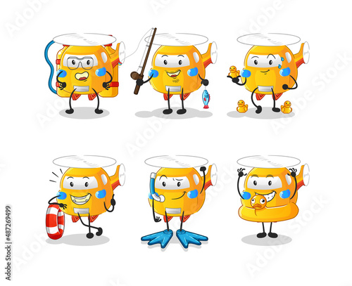 helicopter water activity group. cartoon mascot vector