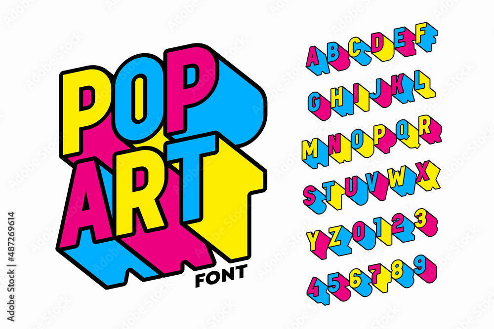 Pop art style font design, alphabet letters and numbers vector illustration  Stock Vector