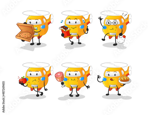 helicopter food set character. cartoon mascot vector
