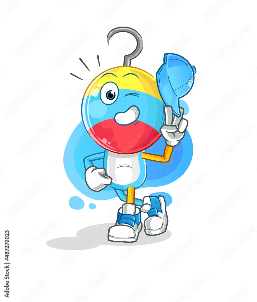 Obraz premium fishing bait head cartoon young boy character cartoon