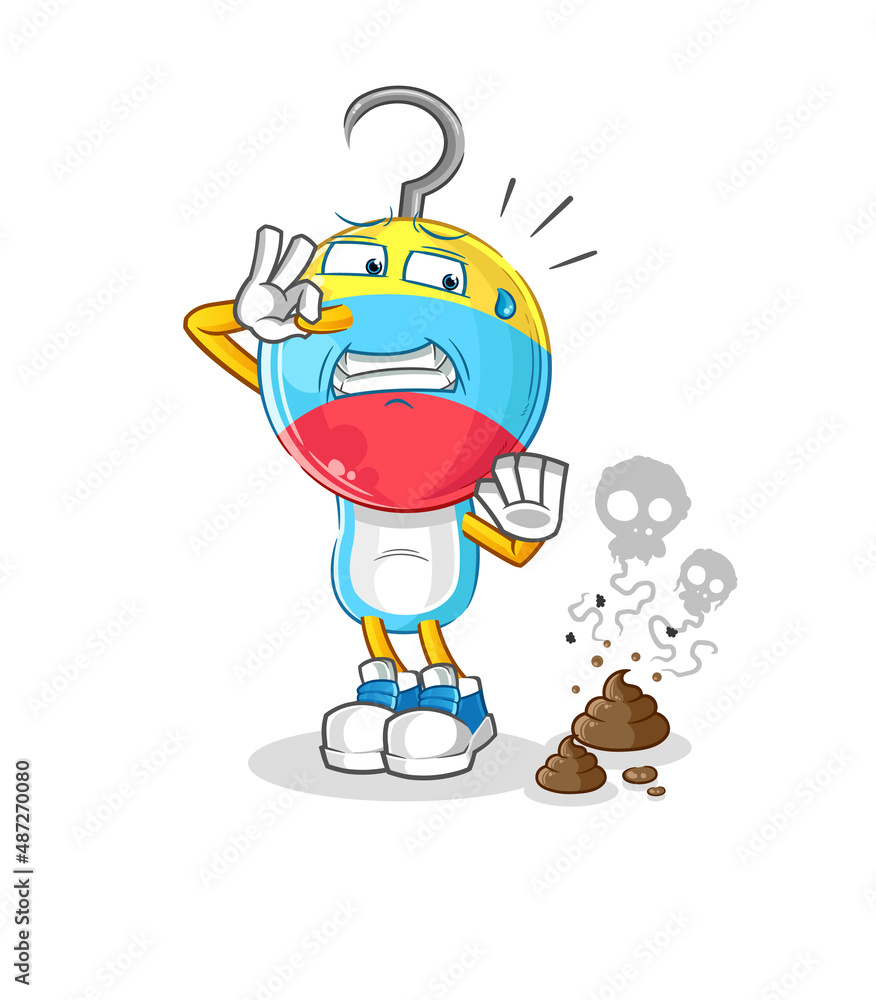 fishing bait head cartoon with stinky waste illustration. character vector
