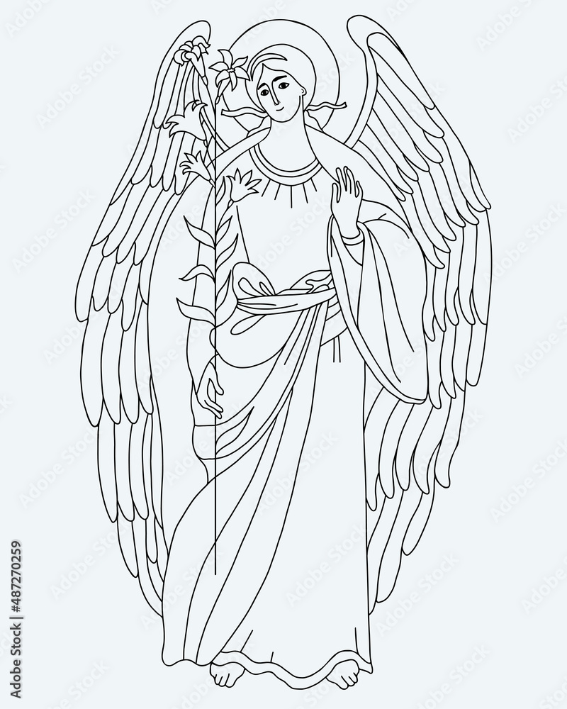 Fototapeta Archangel Gabriel with lily. Heavenly messenger. Vector