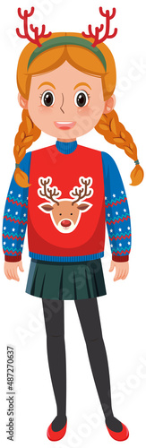 A girl wearing winter christmas outfits