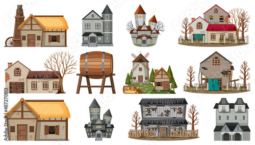 Set of abandoned houses and buildings