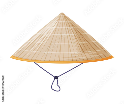 Conical Chinese Straw Hat as Traditional Cultural China Symbol Vector Illustration