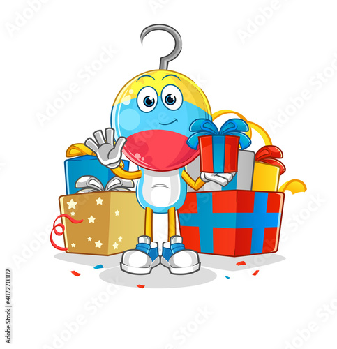 fishing bait head cartoon give gifts mascot. cartoon vector