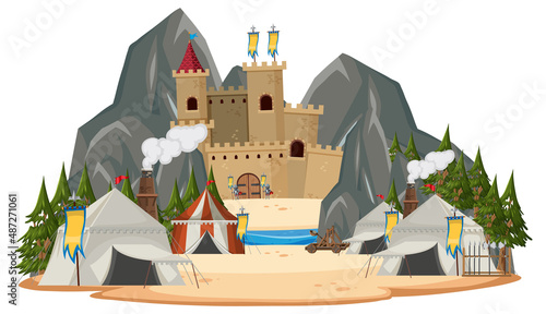 Isolated Medieval army camp landscape