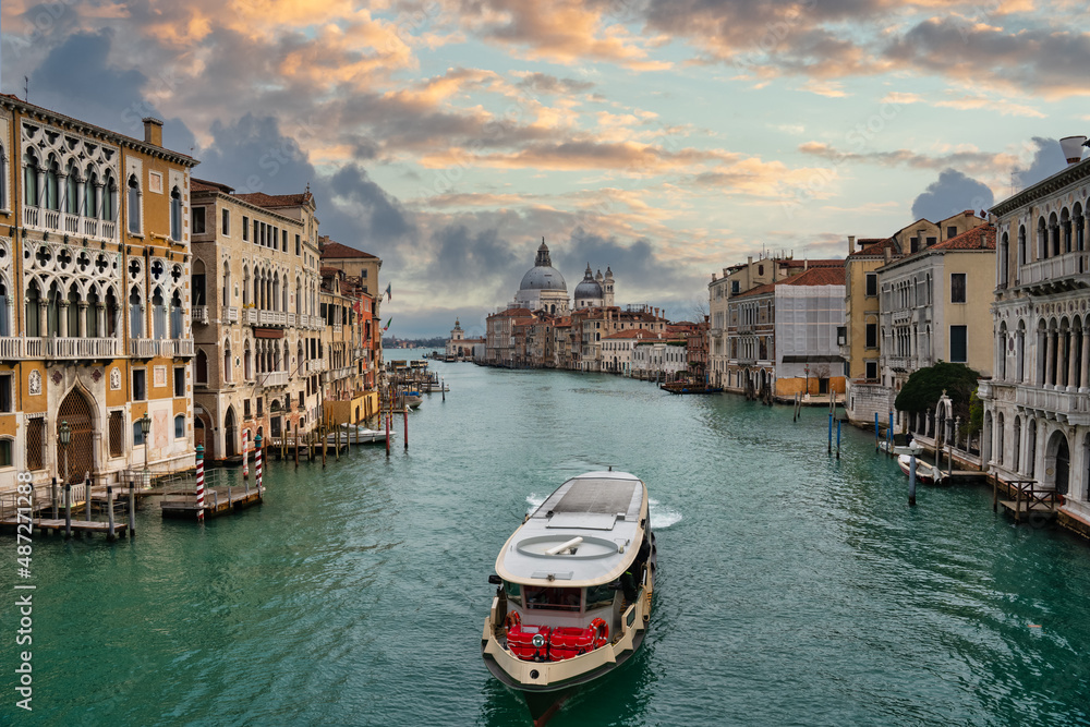 panoramic view of the grand canal of venice, from the academy bridge