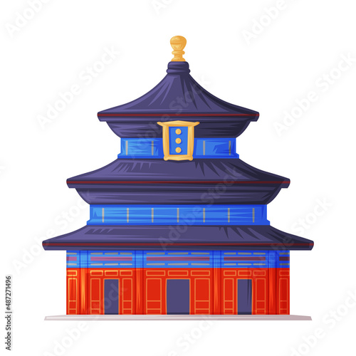 Tiered Pagoda Building as Traditional Cultural Chinese Architecture Vector Illustration