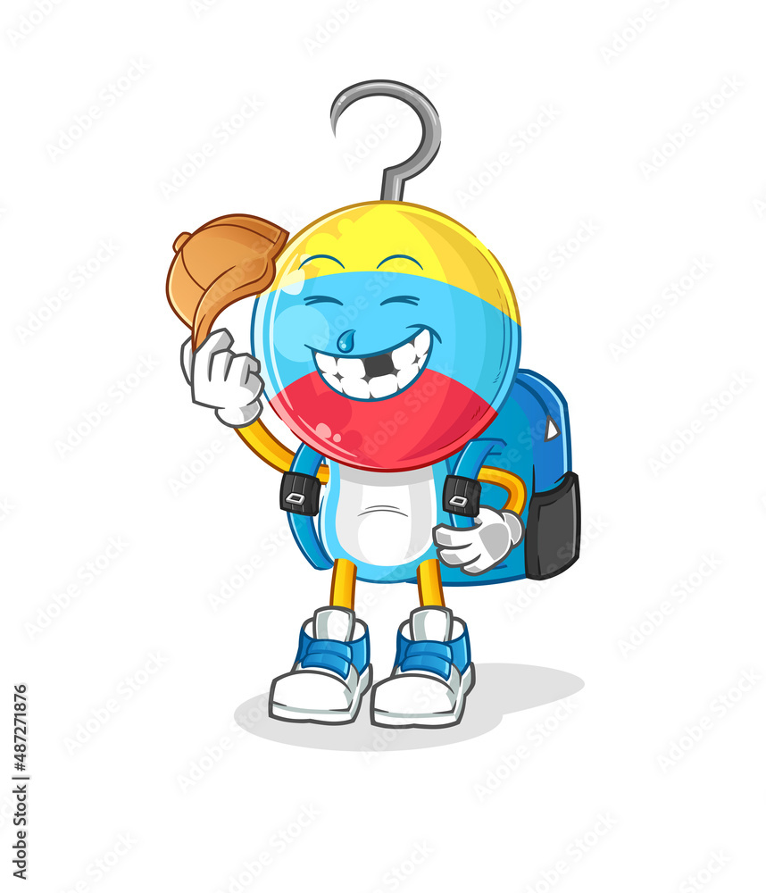 fishing bait head cartoon goes to school vector. cartoon character fishing bait head cartoon goes to school vector. cartoon character