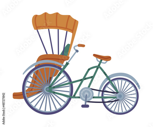 Cycle Rickshaw as Three-wheeled Chinese Passenger Cart and Transport Vector Illustration