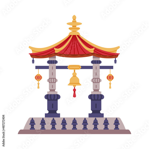 Gate as Symbolic Entrance at Shinto Shrine and Chinese Architecture Vector Illustration