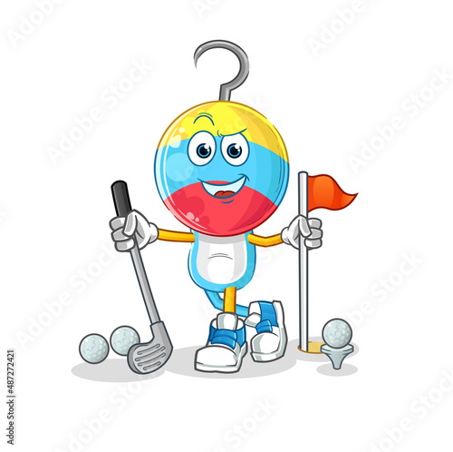 fishing bait head cartoon playing golf vector. cartoon character © dataimasu