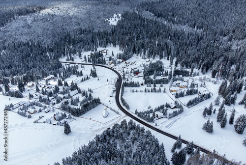 aerial landscape with the Bucin pass - Romania in winter photo