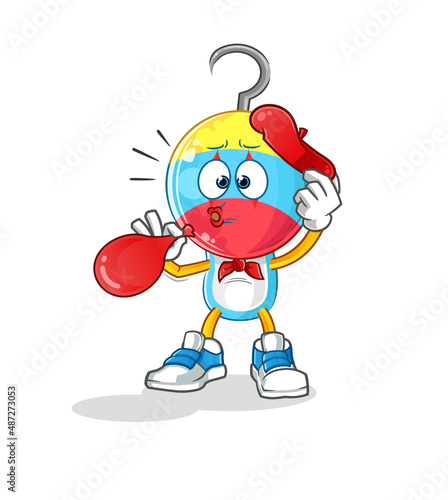 fishing bait head cartoon pantomime blowing balloon. cartoon vector
